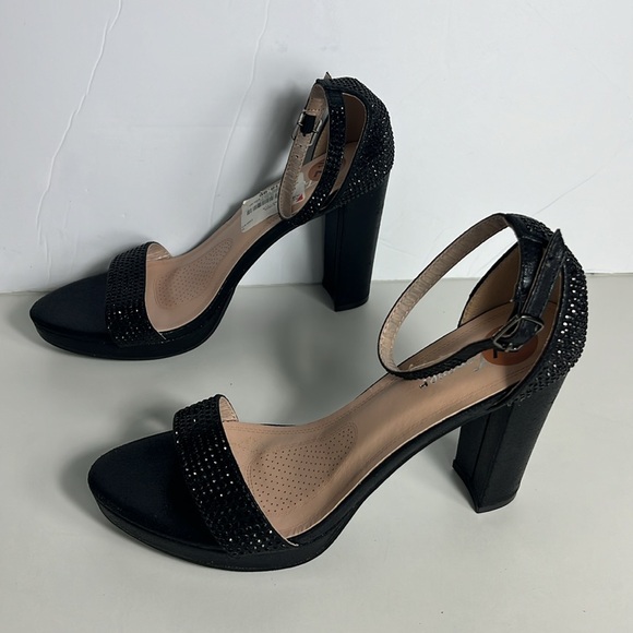 Forever Link Black Rhinestone Block Heel Women’s 7.5 - Picture 3 of 8